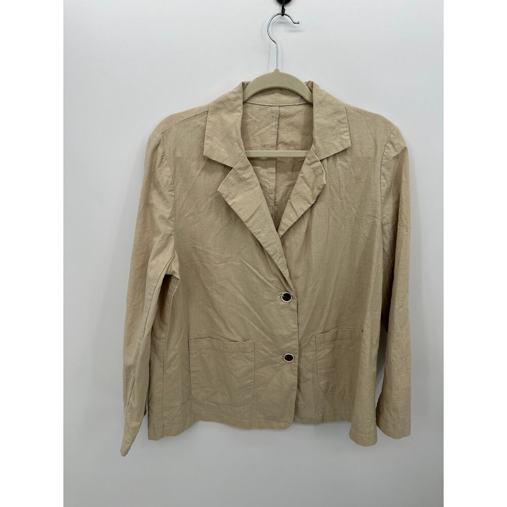 Womens Tan Cotton Linen Blend Blazer Sz XL Career Office Lagenlook Quiet Luxury‎